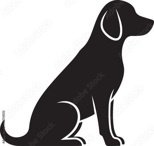A silhouette of a sitting dog with a calm and relaxed posture.