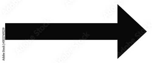 Long black arrow icon. Black directional arrow pointing to the right side. Vector style long arrow isolated on white backdrop.