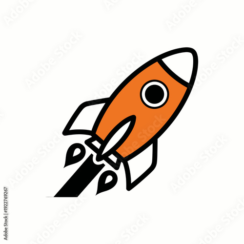 A cartoon image of a rocket ship blasting off