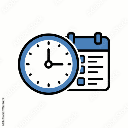 Clock and Calendar Time Management Icon, perfect for schedule or planning concept.  The clock and calendar represent time management, scheduling, and planning