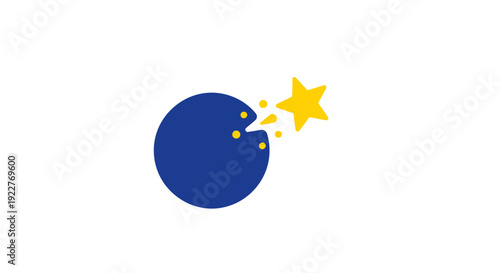 Blue Moon with Yellow Sparkles Emitting.