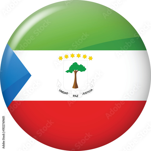 Equatorial Guinea National Flag Round Glossy Button With Coat of Arms