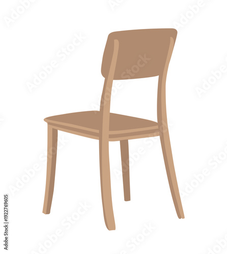 Minimalist flat vector of a light brown wooden chair, viewed from rear angle on transparent background, ideal for furniture design, web graphics, and illustration projects.