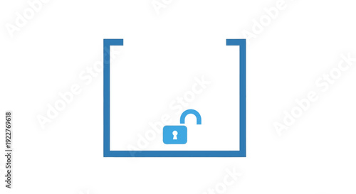 Blue Open Lock Icon on White Background.