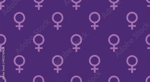 Seamless Feminist Venus Symbol Pattern on Purple Gradient Background for Women's Day