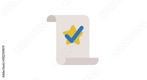 Check mark on paper scroll.