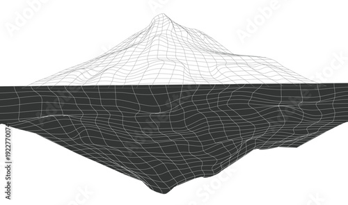 Abstract vector wireframe mountains with reflection, front view