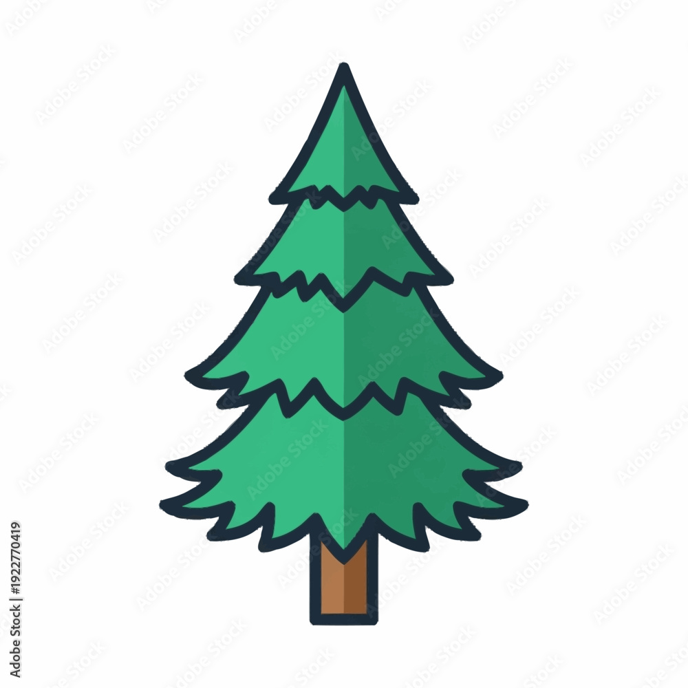 Obraz premium Green Pine Tree Illustration with Brown Trunk and Dark Outline.