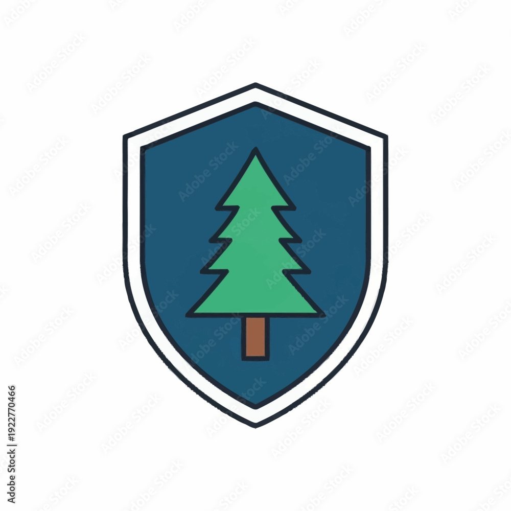 Obraz premium Green pine tree within a protective shield emblem design.