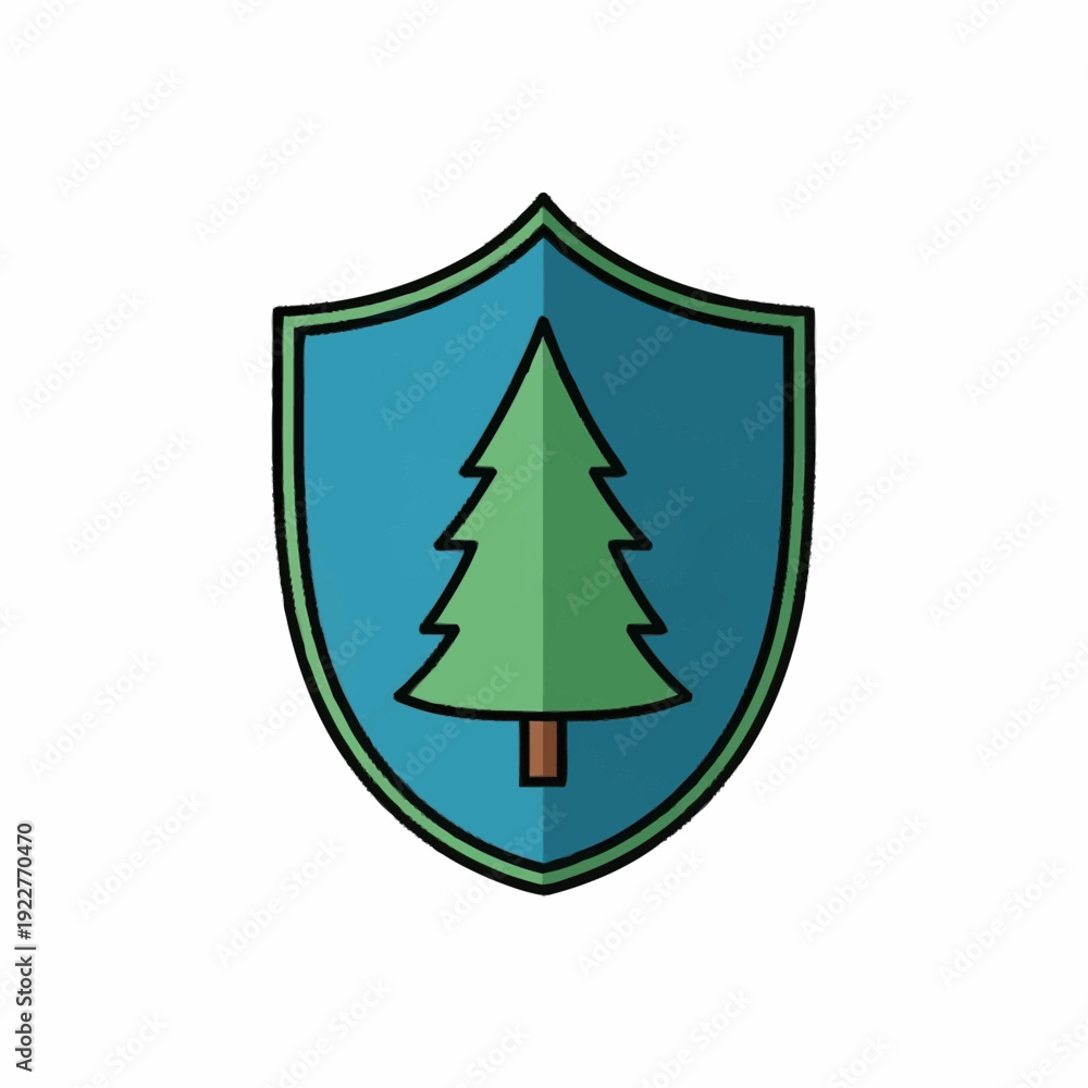 Fototapeta premium Green Pine Tree Shield Emblem Symbol.