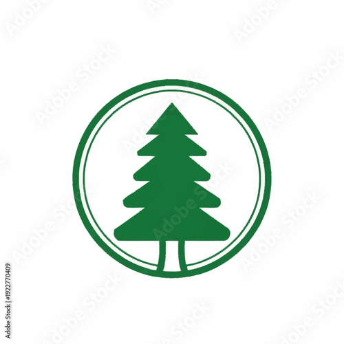 Green Pine Tree Icon in a Circular Frame.