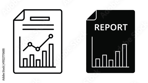 Business report document icon with statistical bar chart and line graph for data analysis and financial performance