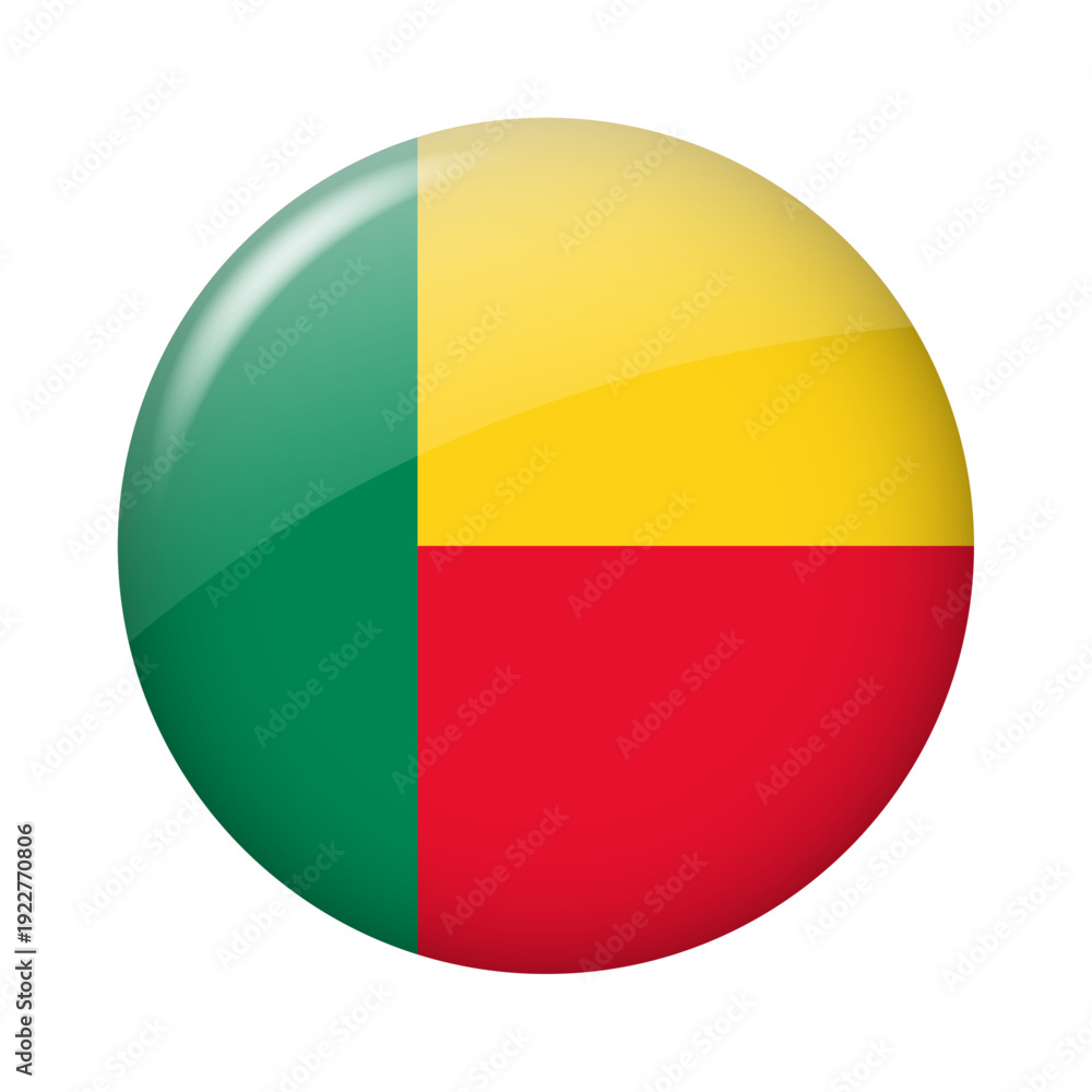 Fototapeta premium Benin Flag Glossy Round Badge On Modern Background