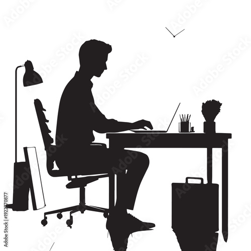 Black Laptop working person Silhouette Vector, High Quality Illustration on White Background
