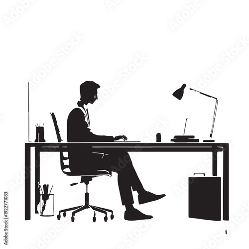 Black Laptop working person Silhouette Vector, High Quality Illustration on White Background