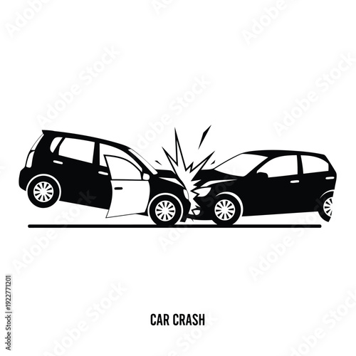 Car Crash Collision Black Silhouette Dramatic Impact Dark Shadows Vector Illustration for Insurance