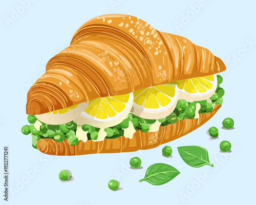 Healthy croissant sandwich with fresh vegetables and creamy herb spread for vegetarian cafe and breakfast shop branding - Vector Illustration