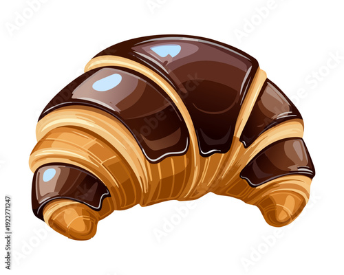 Double chocolate croissant with rich cocoa filling and dark chocolate glaze for sweet dessert and bakery menu - Vector Illustration