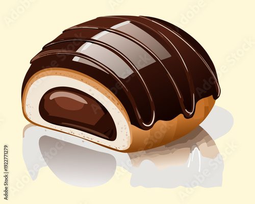 Chocolate glazed pastry roll with rich dark cocoa coating for sweet snack and dessert catering business menu - Vector Illustration