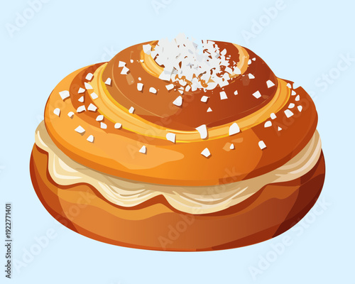 Glazed cinnamon roll with white icing and sugar sprinkles for sweet morning snack and bakery store advertisement - Vector Illustration