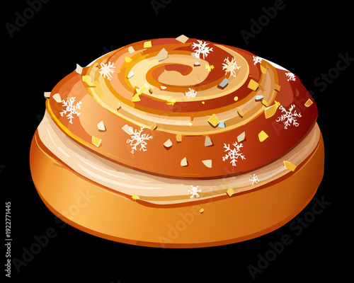 Golden brown cinnamon roll with white sugar glaze for delicious breakfast and bakery shop marketing and design - Vector Illustration