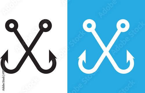 Fishing hooks collection,  fish hook logo icon, fishing hook silhouette vector illustration on a white background