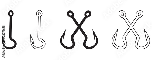 Fishing hooks collection,  fish hook logo icon, fishing hook silhouette vector illustration on a white background