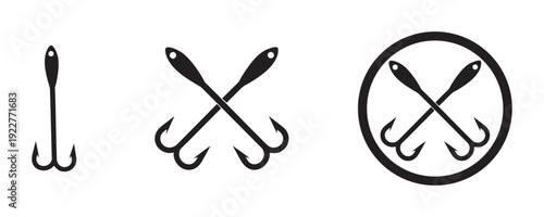 Fishing hooks collection,  fish hook logo icon, fishing hook silhouette vector illustration on a white background