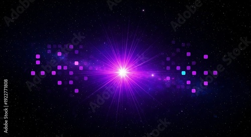 Glowing purple light in a dark space with scattered pixels
