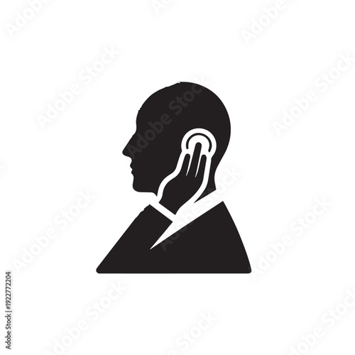 Black Listening without phone Silhouette Vector, High Quality Illustration on White Background