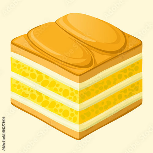 Traditional layered honey cake with yellow cream and soft sponge for classic European bakery dessert treat - Vector Illustration