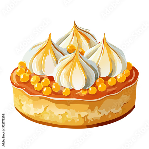 Gourmet lemon tart with whipped cream and citrus zest for elegant cafe dessert or bakery treat - Vector Illustration