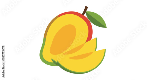 Fresh sliced mango fruit isolated on white background with copy space for design