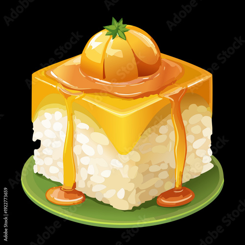 Elegant mango layer cake with thick cream and fresh fruit topper for gourmet cafe dessert menu - Vector Illustration