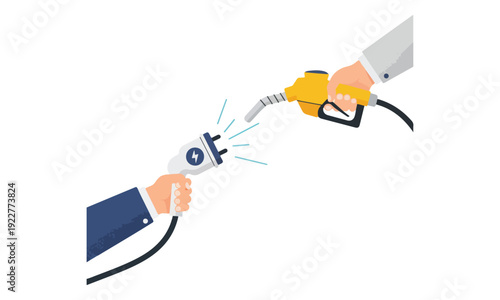 Electric Car Charging Plug vs. Gasoline Fuel Pump Nozzle Comparison