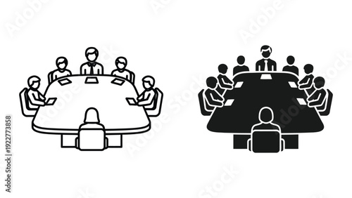 Business professionals gathered around a conference table engaged in a meeting, collaborating and discussing important strategic decisions