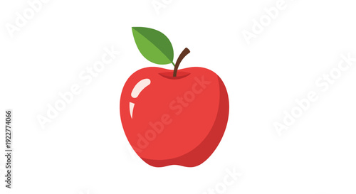 Vibrant red apple with green leaf isolated on white background