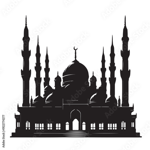 Black Mosque Silhouette Vector, High Quality Illustration on White Background