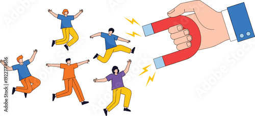 Customer Attraction Concept Vector Illustration with Magnet Pulling People Isolated Business Marketing and Lead Generation Design