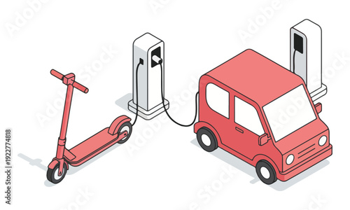 Electric Vehicles Charging at Stations Isometric Illustration