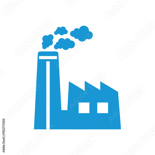 Industrial Factory with Pollution in Simple Flat Design with Blue Color Scheme for Environmental Awareness