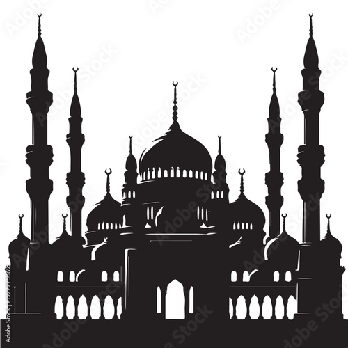 Black Mosque Silhouette Vector, High Quality Illustration on White Background
