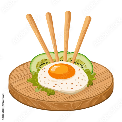 Takeout box of ramen with egg and many chopsticks sticking out for a unique food presentation style Vector Illustration