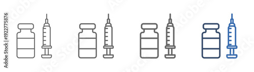 
outline icon set syringe with syringe and medicine bottle design