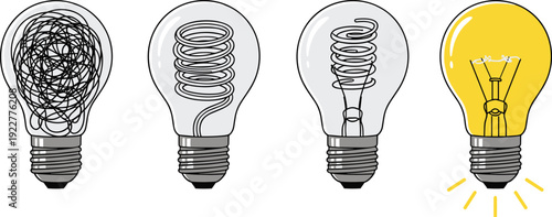 Light Bulb Idea Evolution Vector Illustration Showing Creative Thinking and Innovation Concept Isolated Collection