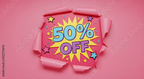 Fifty percent discount offer explosion graphic design for promotional marketing campaign and special deals