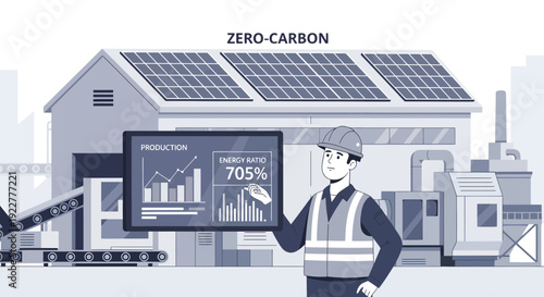 Engineer monitoring solar energy production on a digital tablet.