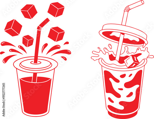Exploded Cold Drink Cup Line Art Vector Illustration