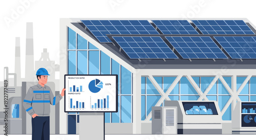 Man analyzing solar energy data on a digital display.
