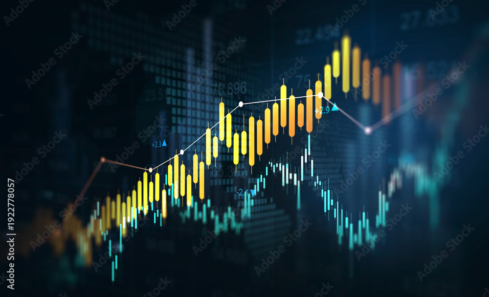 Naklejka premium Digital financial chart indicators, stock market business and exchange financial growth graph.